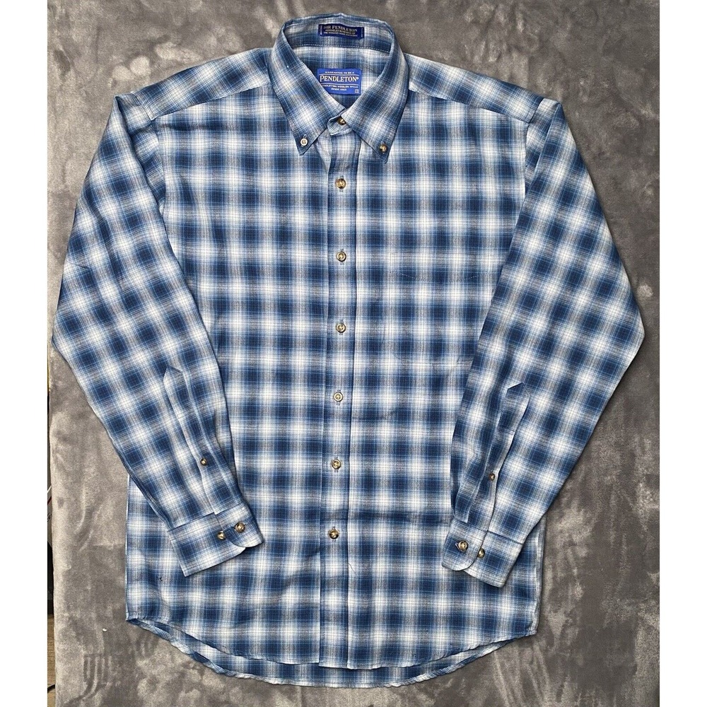 Vintage Sir Pendleton 100% Wool Shirt Men's Small Blue Tartan Plaid Flannel
